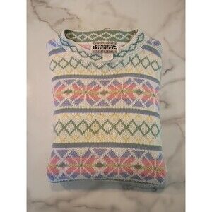 Vtg 80s 90s Jessica Roberts Pastel Fair Isle Sweater Large Geometric Cottagecore